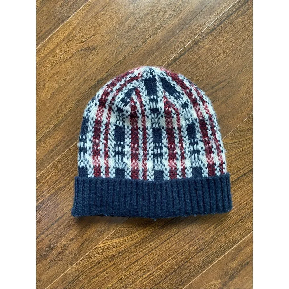 Boys blue red  plaid knit beanie